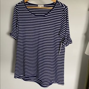 Onyx Striped with Keyhole and tie crew neck top